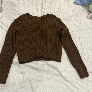 Brown Cable Knit Cardigan Sweater